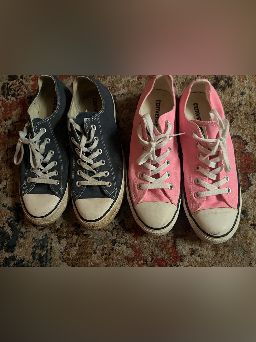 Converse Low Top Canvas Sneakers in Blue and Pink